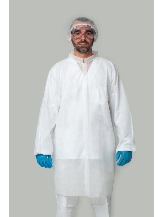 Bata desechable blanca PP 30g/m² | KiotechProtección