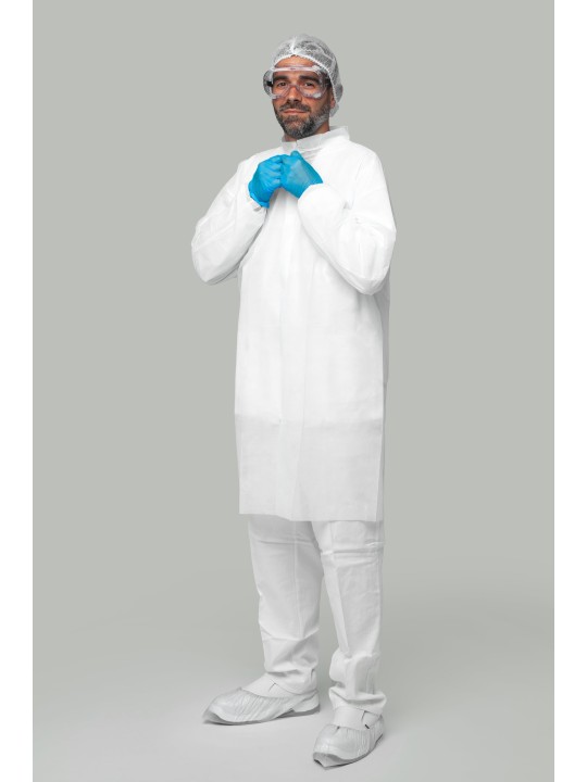Bata desechable blanca PP 30g/m² | KiotechProtección